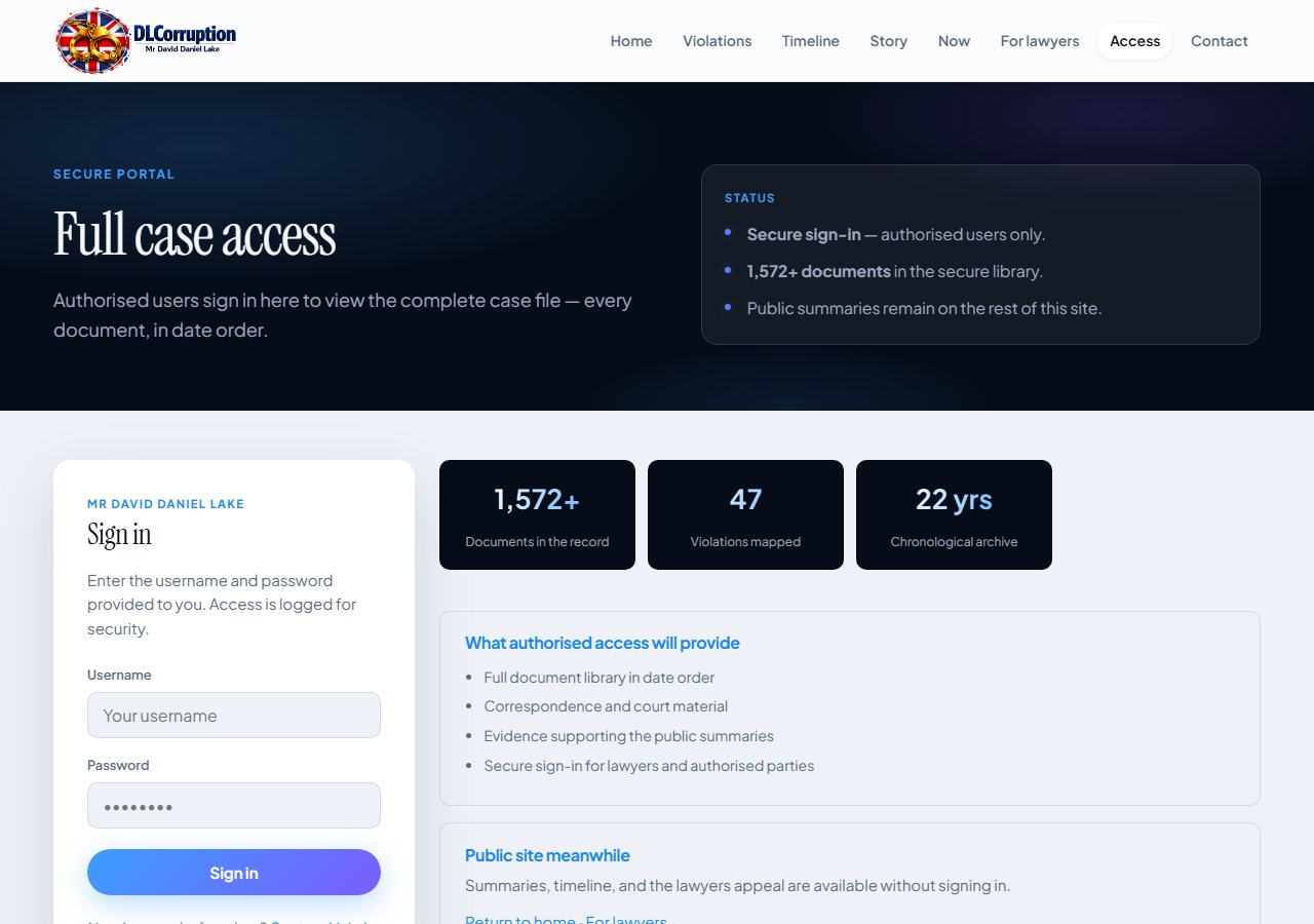DLCorruption.uk secure document access page