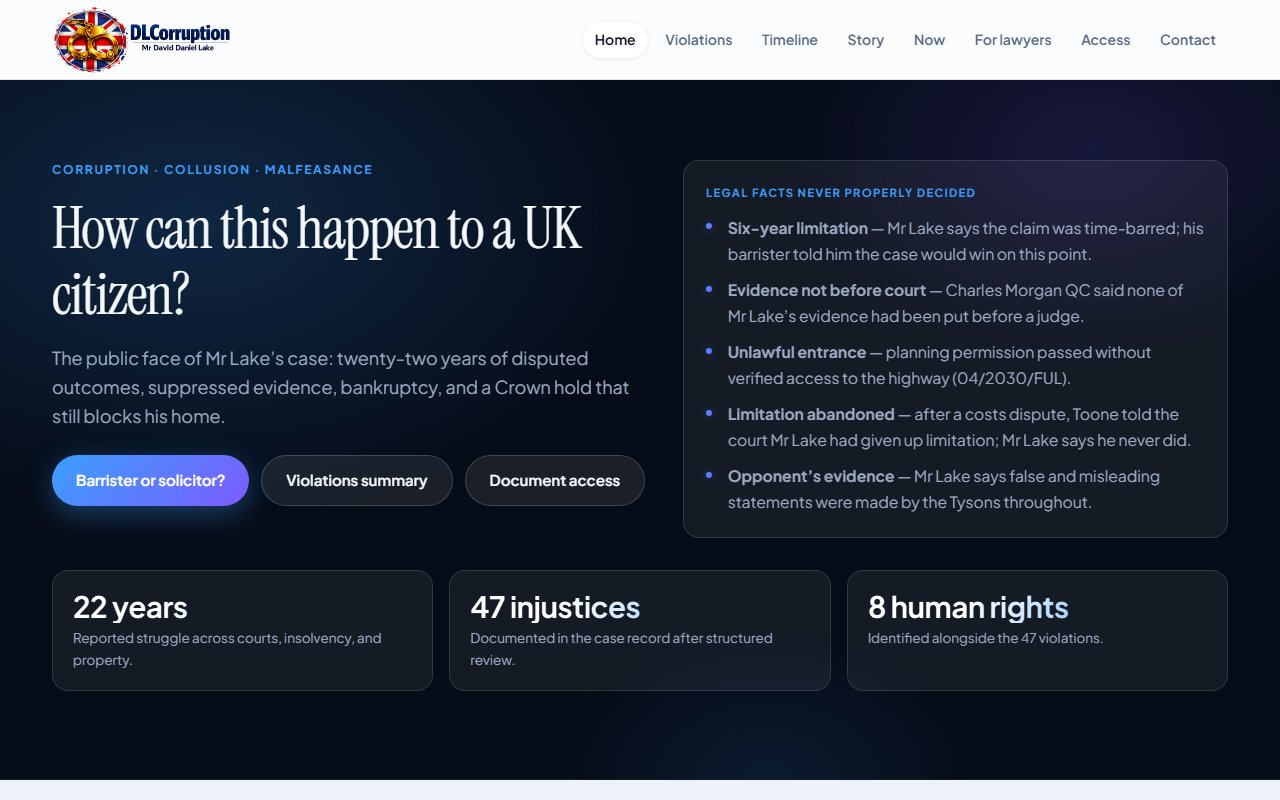 DLCorruption.uk website homepage