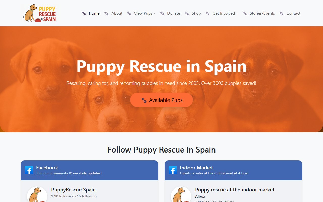 Puppy Rescue in Spain website homepage