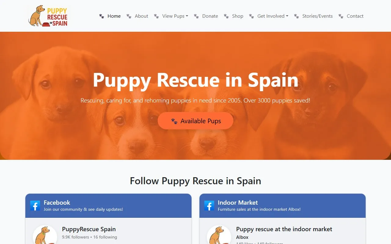 Puppy Rescue in Spain website